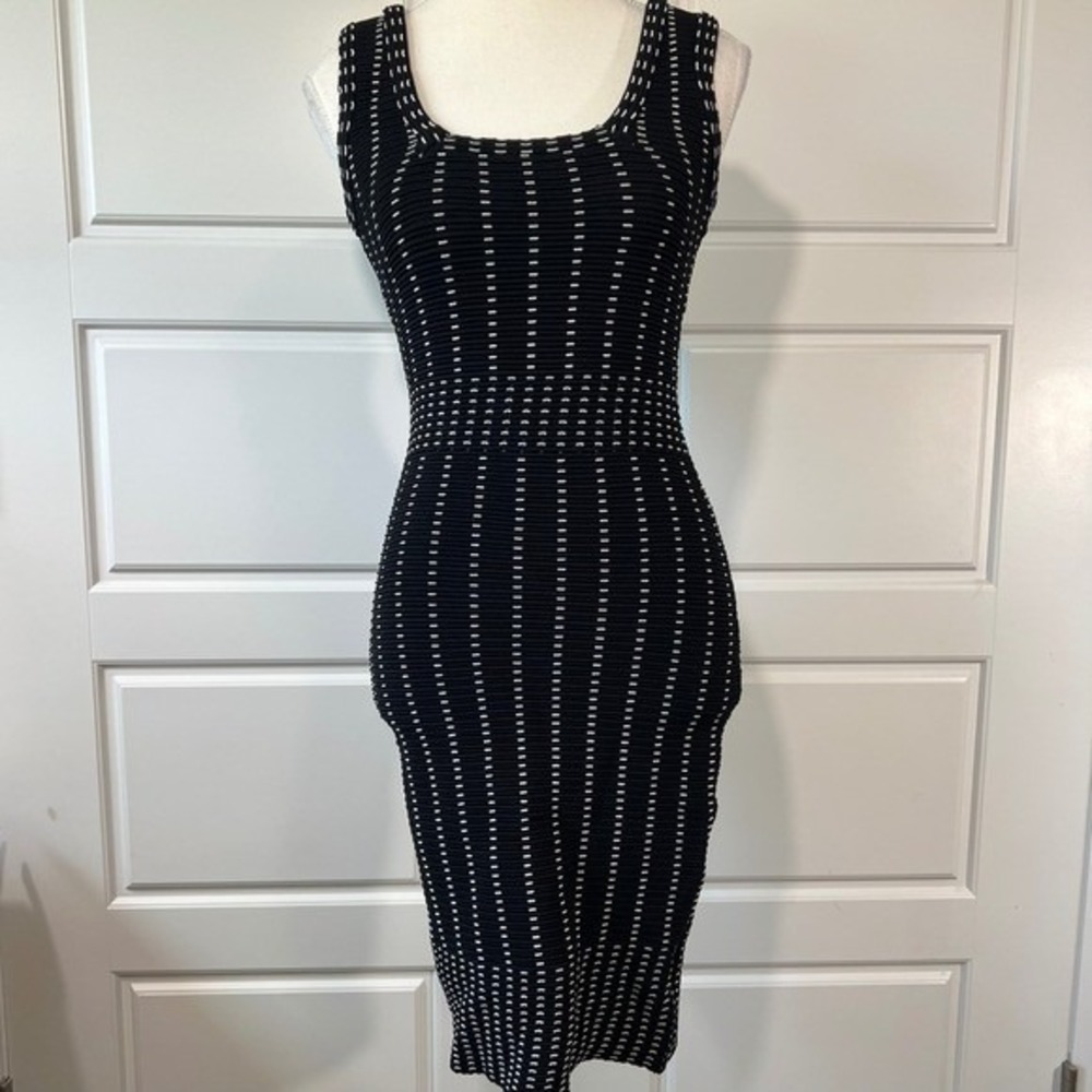 WOW COUTURE Black White Striped Knit Bodycon Tank Dress Cutout Back Size‎ S